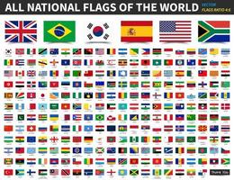 alla nationella flaggor i världen. förhållande 4 - 6 design med flytande pappersstil. element vektor. vektor