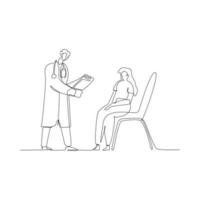 Arzt reden zu geduldig im Stuhl kontinuierlich Linie Vektor Illustration