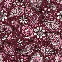 djupröd rosa vektor sömlös bakgrund med flerfärgad blommig paisley prydnad