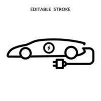 elektrisch Auto Symbol. Hybrid Fahrzeug Piktogramm. Linie elektrisch Auto vektor