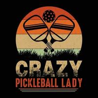 lustiger pickleball Spieler trägt retro Vintagen pickleball T-Shirt Entwurf zur Schau vektor