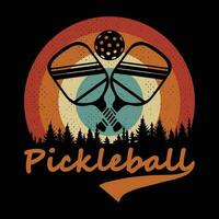 rolig pickleball spelare sporter retro årgång pickleball t-shirt design vektor