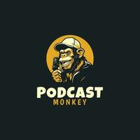 Podcast Symbol Logo Design Vorlage. ein Kombination Affe tragen ein Hut und halten ein Mikrofon Logo Vektor Illustration