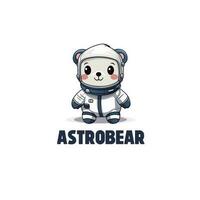 tecknad serie vit Björn bär astronaut kostym. astronaut Björn maskot logotyp vektor illustration