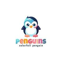 pingvin ikon logotyp design mall. färgrik söt pingviner vektor illustration