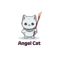 Karikatur Weiß Engel Katze Tragen ein Stock. Logo Maskottchen Vektor Illustration