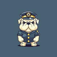 süß Bulldogge gekleidet wie ein Polizei Offizier im ein 2d Karikatur Vektor Illustration