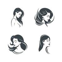 stilvoll Damen Frisuren Silhouette, Schönheit Salon Logo Vorlagen. Symbol einstellen Vektor Illustration