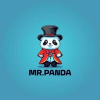 söt förtjusande tecknad serie panda bär röd trollkarl utrusta. panda bär trollkarl kostym maskot logotyp vektor illustration