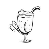 linear schwarz und Weiß Cocktail Symbol. Vektor Illustration von ein Sommer- trinken. Gliederung Alkohol Brille Symbol einstellen im Gekritzel Stil.
