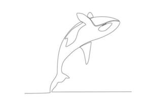 Single kontinuierlich Linie Zeichnung Wal Mörder im Wasser. Orca im Schwimmen Schwimmbad. wild Wal Mörder Fisch Schwimmen im Meer Leben. Orca im unter Ozean Wasser. vektor