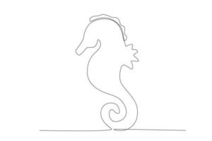 enda kontinuerlig linje teckning av hav häst. mycket liten hippocampus djur- maskot begrepp. modern ett linje dra design vektor illustration