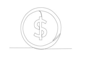 einzelne einzeilige Zeichnung Münze flaches Symbol. Dollar-Münze. Münze mit Dollarzeichen. Geld-Symbol. amerikanische Währung. Einsparungsanlagekonzept. moderne grafische vektorillustration des ununterbrochenen zeichnendesigns vektor