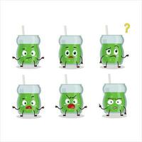 tecknad serie karaktär av avokado juice med Vad uttryck vektor