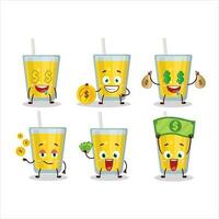 banan juice tecknad serie karaktär med söt uttryckssymbol föra pengar vektor