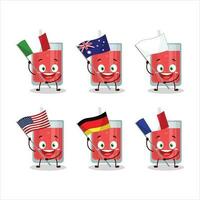 Wassermelone Saft Karikatur Charakter bringen das Flaggen von verschiedene Länder vektor