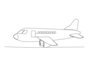 Flugzeug Single kontinuierlich Linie groß fliegend kommerziell Flugzeug auf Himmel Grafik. einfach einer Linie Gekritzel zum Transport Konzept. Reisen Vektor Illustration minimalistisch Design auf Weiß Hintergrund