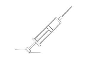 Vektor Impfstoff Spritze einer Single Linie Kunst Konzept Pandemie covid Coronavirus sicher Hand gezeichnet skizzieren injizieren