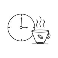 Kaffee brechen Symbol, Zeit trinken, Tasse mit Uhr, dünn Linie Symbol, Vektor Illustration eps 10.
