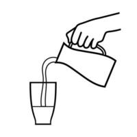 Milch Gießen von Karaffe in Glas. Gießen Milch. Vektor eben Gliederung Symbol Illustration isoliert auf Weiß Hintergrund.