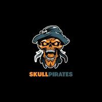 en skalle klädd i pirat kostym med hatt logotyp design mall vektor ikon illustration