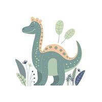 Illustration von ein süß Karikatur Dinosaurier. Zeichen zum Kinder- Zimmer und Postkarten Vektor. vektor