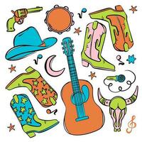 cowboy fest symboler Västra musik vektor illustration uppsättning