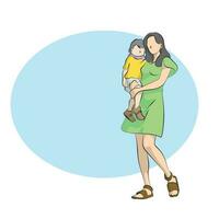 voll Länge von Mutter halten ihr Kind Illustration Vektor Hand gezeichnet isoliert auf Weiß Hintergrund