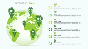 Infografik Vorlage zum Präsentationen und Eigenschaften Daten Visualisierung beinhaltet ein Prozess Diagramm mit Diagramme, Schritte, Optionen. das Konzept zum Marketing durch Abbildungen zum Fahrt zu Erfolg. vektor