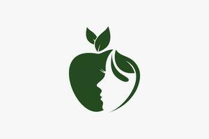 Mädchen Gesicht und Apfel Logo Kombination vektor