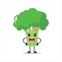 söt arg broccoli karaktär. rolig galen broccoli tecknad serie uttryckssymbol i platt stil. vegetabiliska emoji vektor illustration