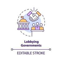lobbying regeringar begrepp ikon. organisationer inflytande. form av försvar abstrakt aning tunn linje illustration. isolerat översikt teckning. redigerbar stroke vektor