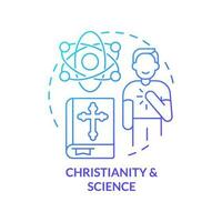 Christentum und Wissenschaft Blau Gradient Konzept Symbol. Union von Glauben und lernen. innovativ Religion abstrakt Idee dünn Linie Illustration. isoliert Gliederung Zeichnung vektor
