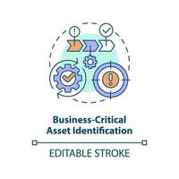 geschäftskritisch Anlagegut Identifizierung Konzept Symbol. Wirksam Katastrophe Wiederherstellung planen abstrakt Idee dünn Linie Illustration. isoliert Gliederung Zeichnung. editierbar Schlaganfall vektor