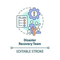 Katastrophe Wiederherstellung Mannschaft Konzept Symbol. Wirksam Katastrophe Wiederherstellung planen abstrakt Idee dünn Linie Illustration. isoliert Gliederung Zeichnung. editierbar Schlaganfall vektor