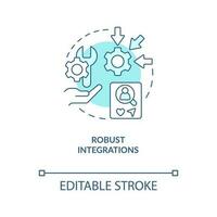 robust Integrationen Türkis Konzept Symbol. Analysieren Inhalt Werkzeug. einstellen Seite? ˅ abstrakt Idee dünn Linie Illustration. isoliert Gliederung Zeichnung. editierbar Schlaganfall vektor