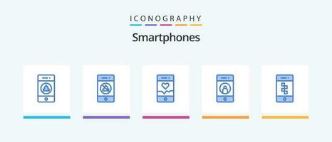 Smartphones Blau 5 Symbol Pack einschließlich Anwendung. Handy, Mobiltelefon. Analyse. Medien. hinzufügen. kreativ Symbole Design vektor