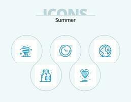 Sommer- Blau Symbol Pack 5 Symbol Design. Globus. Navigation. Grill. Standort. Kompass vektor