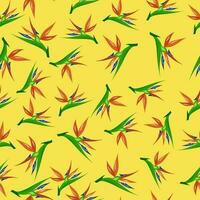 sömlös mönster av färgrik strelitzia. vektor exotisk blommor av en paradis fågel isolerat på gul bakgrund.