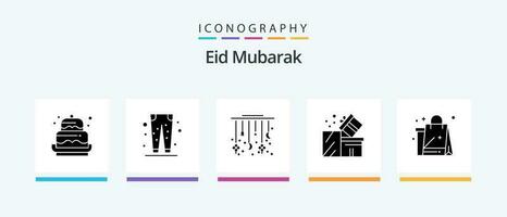 eid Mubarak Glyphe 5 Symbol Pack einschließlich Paket. Geschenk. eid. Dekoration. Stern. kreativ Symbole Design vektor