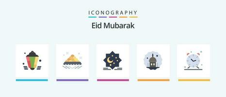 eid mubarak platt 5 ikon packa Inklusive muslim. moskén. öppna. ny. stjärna. kreativ ikoner design vektor