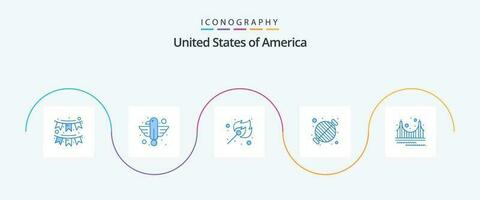 USA blå 5 ikon packa Inklusive grill. utegrill. Örn. mat. match vektor