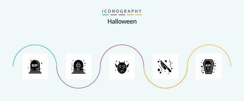 halloween glyf 5 ikon packa Inklusive vila i frid. halloween. ansikte. Kista. halloween vektor