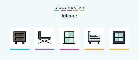 interiör linje fylld 5 ikon packa Inklusive interiör. skrivbord. interiör. dekor. möbel. kreativ ikoner design vektor