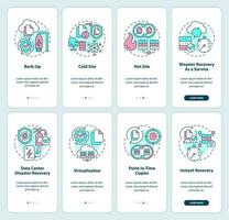 Katastrophe Wiederherstellung Onboarding Handy, Mobiltelefon App Bildschirme Satz. Komplettlösung 4 Schritte editierbar Grafik Anleitung mit linear Konzepte. ui, ux, gui Vorlage vektor