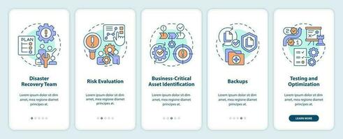 effektiv katastrof återhämtning planen onboarding mobil app skärm. genomgång 5 steg redigerbar grafisk instruktioner med linjär begrepp. ui, ux, gui mallar vektor