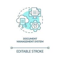 dokumentieren Verwaltung System Türkis Konzept Symbol. automatisiert cms Lösung abstrakt Idee dünn Linie Illustration. isoliert Gliederung Zeichnung. editierbar Schlaganfall vektor