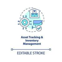 iot Technologien Konzept Symbol. Anlagegut Verfolgung. Inventar Management. Automatisierung abstrakt Idee dünn Linie Illustration. isoliert Gliederung Zeichnung. editierbar Schlaganfall vektor