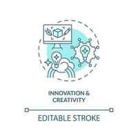 innovation och kreativitet turkos begrepp ikon. företag aning. problem lösning. kreativ tänkande. gemenskap anda abstrakt aning tunn linje illustration. isolerat översikt teckning. redigerbar stroke vektor