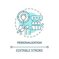 Personalisierung Türkis Konzept Symbol. Individuell Ansatz. Sinn von Zugehörigkeit. Gemeinschaft Geist. Sozial Interaktion abstrakt Idee dünn Linie Illustration. isoliert Gliederung Zeichnung. editierbar Schlaganfall vektor